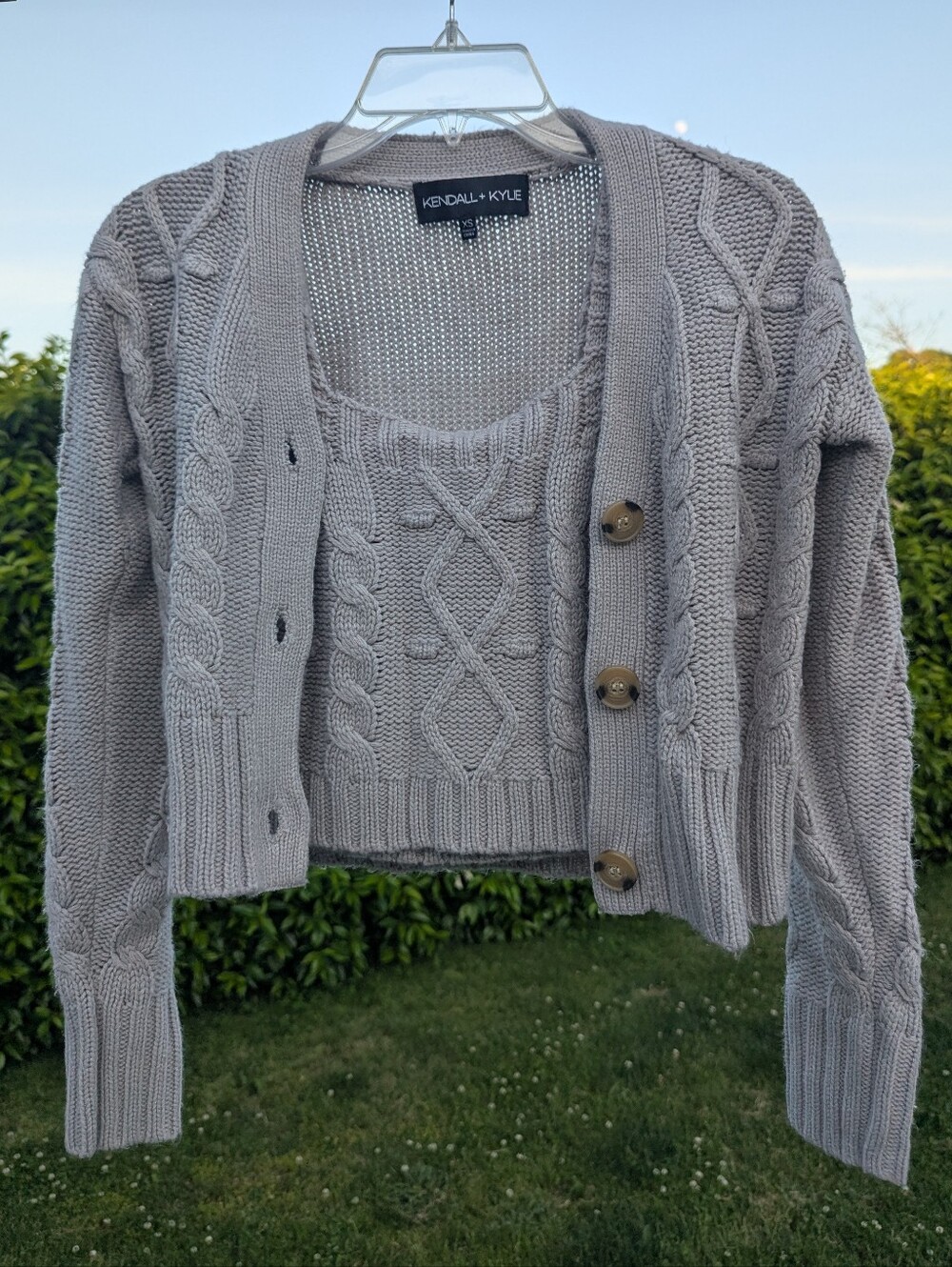 Kendall & Kylie Taupe Cable Knit Cardigan and Cropped Tank Set